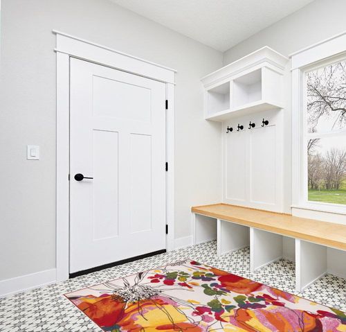Rugshop Modern Bright Flowers Non-Slip (Non-Skid) Area Rug 5 X 7 (5' 3" X 7' 3") Multi in White Modern Entryway