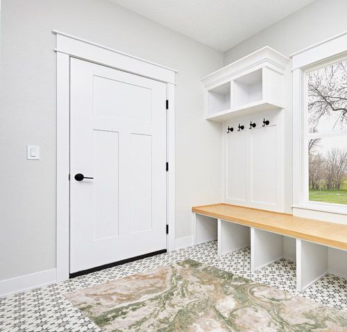 Liverpool Modern Abstract Bedroom Living Room Area Rug - Boho Carpet - Contemporary Bohemian Farmhouse - Green, Brown, Cream, Off White - 5'3" x 7' in White Modern Entryway