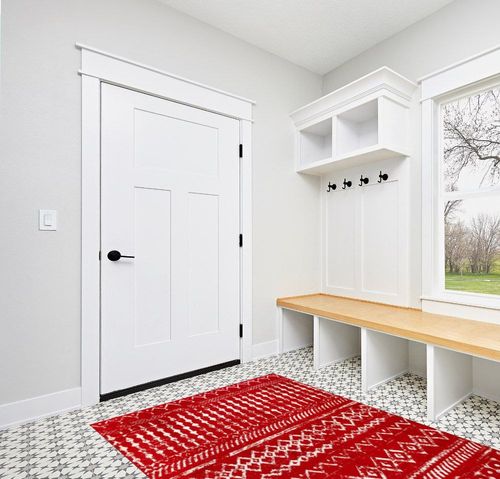 Antep Rugs Bohemian 5x7 Geometric Indoor Area Rug Phoenix, 5'3" x 7', Red in White Modern Entryway