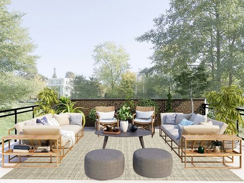 Chris Loves Julia x Loloi Polly Collection POL-03 Antique / Mist 7'-9" x 9'-9" Area Rug in Scandinavian Modern Patio