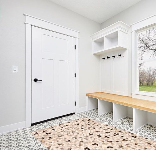 eCarpet Gallery Hand-Knotted | Area Rug for Living Room, Bedroom | Cowhide Patchwork Accent Grey Rug 4'10" x 6'8" | 350505 in White Modern Entryway