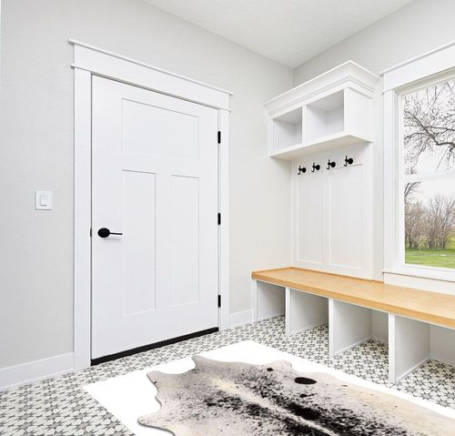 Cowhide Area Rug in White Modern Entryway
