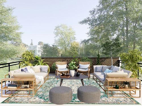 SAFAVIEH Madison Collection Area Rug - 8' x 10', Green & Turquoise, Boho Chic Medallion Distressed Design, Non-Shedding & Easy Care, Ideal for High Traffic Areas in Living Room, Bedroom (MAD447Y) in Scandinavian Modern Patio