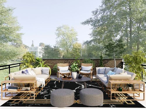 Antep Rugs Babil Gold 8x10 Abstract Marble Geometric Indoor Area Rug (Black, 7'10" x 10') in Scandinavian Modern Patio