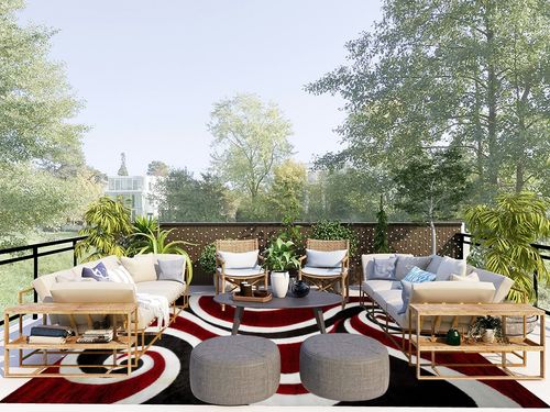 Msrugs Area Rugs, 8x10 Frize Collection Modern Red Black White Area Rug, Contemporary Geometric Carpet for Living Room and Bedroom in Scandinavian Modern Patio