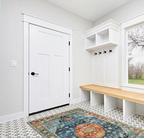 JOLENE.K Washable Rugs for Living Room 5x7 Area Rugs Boho Rug Non Slip Bedroom Decor Vintage Oriental Rug Indoor Rug Mat Stain Resistant Throw Rug Dining Home Office Nurery, Blue/Orange in White Modern Entryway