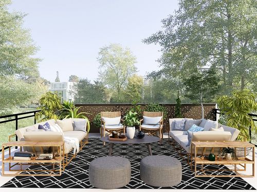 Nourison Modern Lines Modern Geometric Black 8' x 10' Area -Rug, Easy -Cleaning, Non Shedding, Bed Room, Living Room, Dining Room, Kitchen (8x10) in Scandinavian Modern Patio