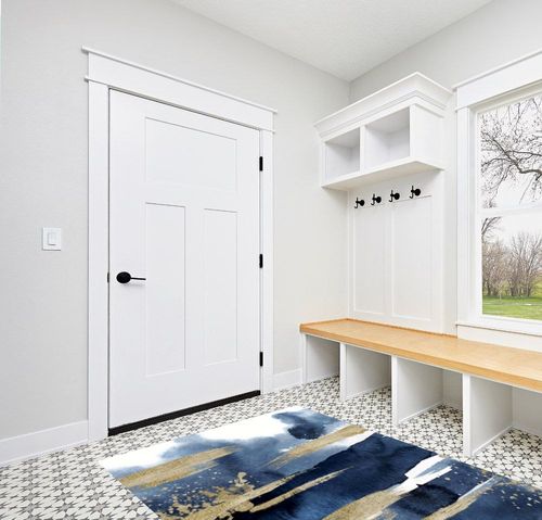 Navy Blue Gold Modern Distressed Aesthetic Area Rug for Living Room Bedroom Dining Room Home Office Bathroom Ultra Washable 5x7 Carpet Kitchen Soft Runner Rug in White Modern Entryway