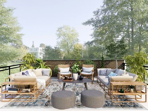 8x10 Area Rugs for Living Room: Washable Rugs Carpet for Living Room with Non-Slip Backing Non-Shedding Stain Resistant, Boho Floral Large Rugs for Dining Room Nursery Home Office (Blue Multi) in Scandinavian Modern Patio