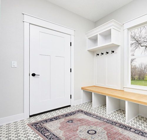 Creative Home Ideas Printed Chenille Area Rugs - for Bedroom, Kitchen, Living Room, Entryway, Hallway, Playroom - Non Skid & Washable - 5' x 7' - Constance Pattern, Constance Blush Pink in White Modern Entryway