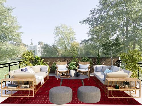 eCarpet Gallery Oriental Area Rug, Turkish Bokhara Red Carpet 8x10, 303870 in Scandinavian Modern Patio