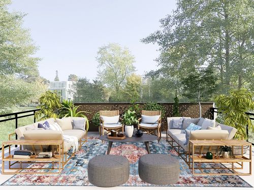 HOMBYS 8x10 Vintage Area Rug for Living Room Bedroom, Large Boho Floor Carpet with Non-Slip Backing for Indoor Office Dining Room, Traditional Home Deco Non-Shedding, Blue, Machine Washable in Scandinavian Modern Patio