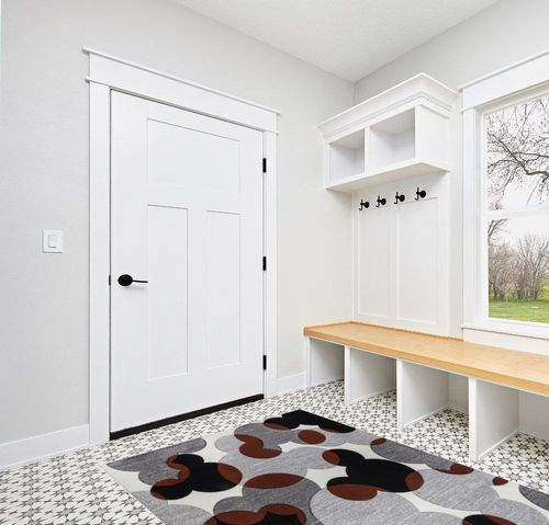 Gertmenian Disney Mickey Mouse Rug Textured Floor Mat Home Decorations Kits Play Room Decor Study Area Carpet; 5x7 Standard; Ears Puzzle Geometric White Gray Black Red ; 46626 in White Modern Entryway
