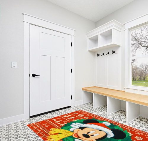 Gertmenian Kids Playroom & Game Room Carpet Disney Mickey Mouse Childrens Rug Kids Home Decor, Area Carpet for Boys & Girls Playroom, Bedroom 54x78 Large, Red & Green M&M Holiday Wreath, 46689 in White Modern Entryway