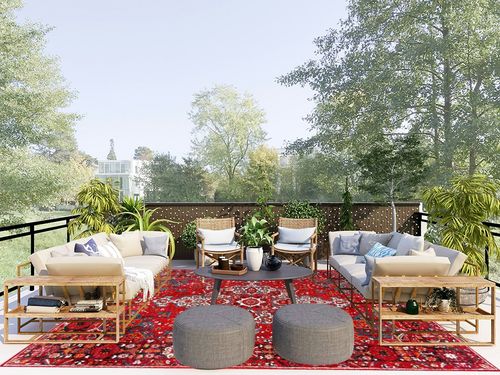 SAFAVIEH Vintage Hamadan Collection Area Rug - 8' x 10', Red & Multi, Oriental Traditional Persian Design, Non-Shedding & Easy Care, Ideal for High Traffic Areas in Living Room, Bedroom (VTH222A) in Scandinavian Modern Patio