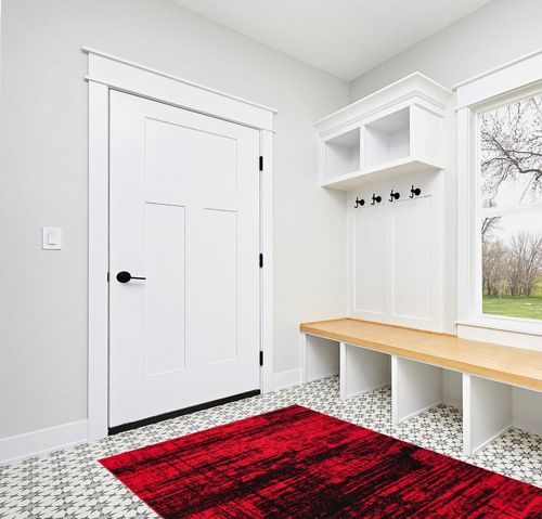 Antep Rugs Abstract 5x7 Modern Indoor Area Rug Amg045 (Red, 5'3" x 7') in White Modern Entryway