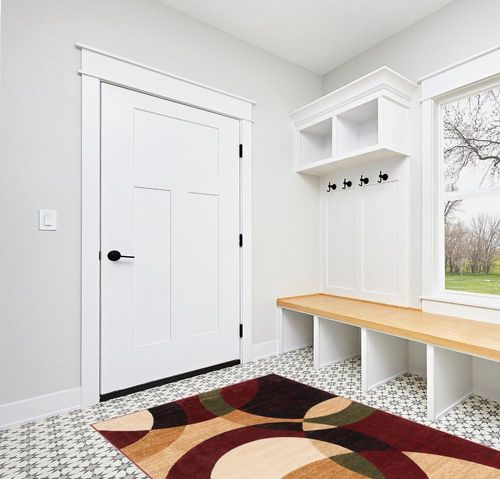 Well Woven Casual Modern Styling Shapes Circles Area Rug 5x7 (5'3" x 7'3'') Multi Color Red Black Beige Thick Soft Pile Easy Care Pile Suitable high Traffic Areas in White Modern Entryway