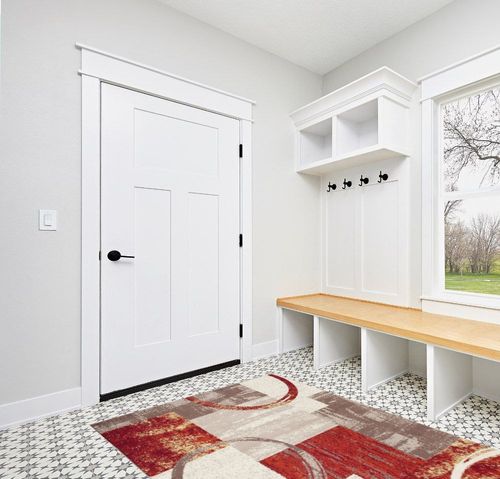 Contemporary Abstract Circle Design Multi Soft 5'3" x 7'3" Indoor Area Rug in White Modern Entryway