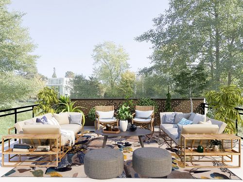 Rugshop Modern Bright Flowers Non-Slip (Non-Skid) Area Rug 8 x 10 (7' 10" x 10') Cream in Scandinavian Modern Patio