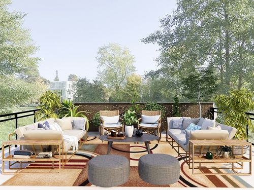 Well Woven Deco Rings Ivory Geometric Modern Casual Area Rug (7'10" x 9'10") Easy to Clean Stain Fade Resistant Shed Free Abstract Contemporary Color Block Boxes Lines Soft Living Dining Room Rug in Scandinavian Modern Patio