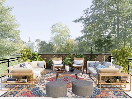 JONATHAN Y BMF106A-8 Bohemian Flair Boho Vintage Medallion Blue/Multi 8 ft. x 10 ft. Area-Rug, Vintage, Easy-Cleaning, for Bedroom, Kitchen, Living Room, Non Shedding in Scandinavian Modern Patio