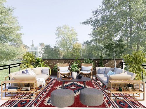 Eyely CWS100A-8 South Western Serape Medallion Southwestern Indoor Area Rug Geometric;Cottage;Bohemian;Classic, Bedroom, Kitchen, Living Room, Easy-Cleaning, Non-Shedding, 8 X 10, Red/Navy/Cream in Scandinavian Modern Patio