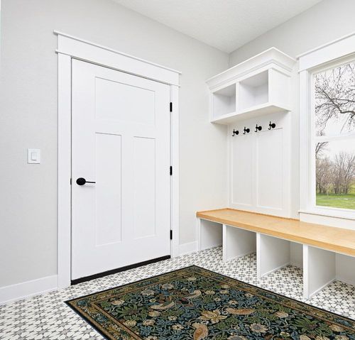 RUGGABLE Morris & Co Washable 5x7 Area Rug, Strawberry Thief Indigo, Premium Rugs for Living Room, Bedroom, Kitchen, Office, Classroom with Gripper Non Slip Pad in White Modern Entryway