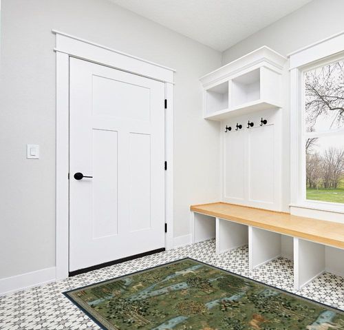 RUGGABLE x Morris & Co Washable Rug - Perfect Bohemian Area Rug for Living Room Bedroom Kitchen - Non-Slip, Child Friendly, Stain & Water Resistant - Owl & Willow Green 5'x7' (Standard Pad) in White Modern Entryway