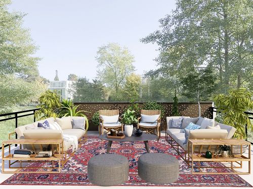 Eyely HSW105A-8 Machine Washable Cirali Ornate Large Medallion Indoor Area Rug Bohemian;Farmhouse;Persian, Bedroom, Kitchen, Living Room, Easy-Cleaning, Non-Shedding, 8 X 10, Red/Navy in Scandinavian Modern Patio