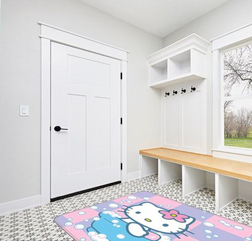 Dreuingb 4Pcs Cartoon Shower Curtain Set Non-Slip Soft Rugs Toilet Cover Shower Curtains Set with Waterproof Shower Curtain and 12 Hooks 72x65 Inch in White Modern Entryway