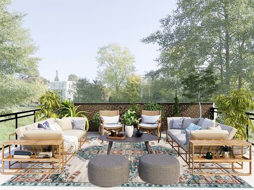 Well Woven Indira Manor Vintage Bohemian Medallion Oriental Blue 8x10 (7'10" X 9'10") Area Rug in Scandinavian Modern Patio