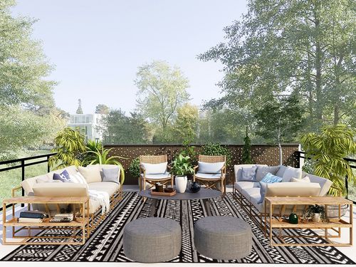 HOMEGNOME Indoor Outdoor Distressed Bohemian Area Rug (8'x10', Black) in Scandinavian Modern Patio