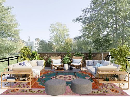 SAFAVIEH Bellagio Collection Area Rug - 8' x 10', Blue & Pink, Handmade Medallion Wool, Ideal for High Traffic Areas in Living Room, Bedroom (BLG535M) in Scandinavian Modern Patio