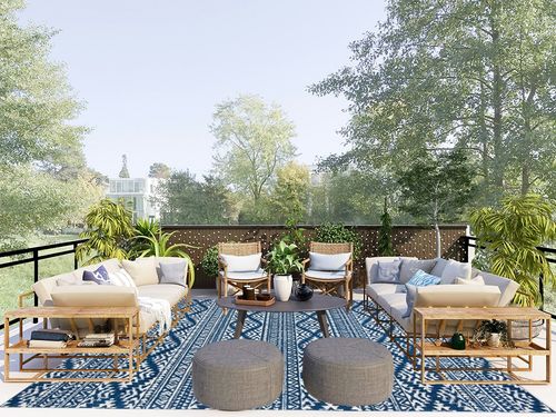 SAFAVIEH Tulum Collection Area Rug - 8' x 10', Navy & Ivory, Moroccan Boho Tribal Design, Non-Shedding & Easy Care, Ideal for High Traffic Areas in Living Room, Bedroom (TUL272N) in Scandinavian Modern Patio