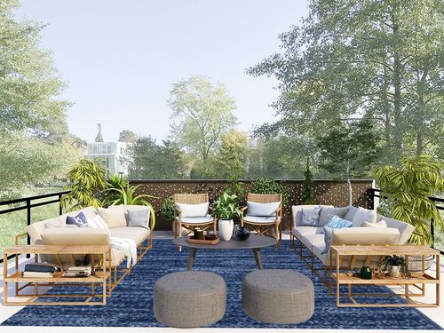 Nourison Essentials Indoor/Outdoor Navy Blue 8' x 10' Area Rug, Easy -Cleaning, Non Shedding, Bed Room, Living Room, Dining Room, Backyard, Deck, Patio (8x10) in Scandinavian Modern Patio