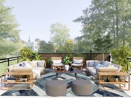 LUXE WEAVERS Modern Abstract Wood Carpet Geometric Blue 8x10 Area Rug in Scandinavian Modern Patio