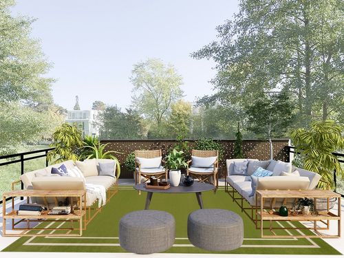 Nourison Essentials Indoor/Outdoor Solid Bordered Green Ivory 8' x 10' Area Rug, Easy Cleaning, Non Shedding, Bed Room, Living Room, Dining Room, Backyard, Deck, Patio (8x10) in Scandinavian Modern Patio