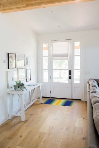 Abstract Plush Shag Bath Rugs Geometric Plaid Colorful Gradient Soft Fluffy Floor Doormat Carpet,Non-Slip Door Mats for Living Room Bedroom Kitchen Entryway Blue Yellow Green in White Scandinavian Entryway