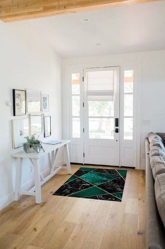Emerald Green Area Rugs in White Scandinavian Entryway