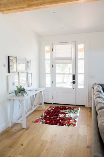 Area Rug 2x3 Feet, Christmas Eucalyptus Poinsettia Cardinals Snowflake Snowman Rug, Rugs for Living Room Decor Bedroom Decor Kids Room, Non-Slip Living Room Rugs, Comrft Carpet Washable Rug in White Scandinavian Entryway