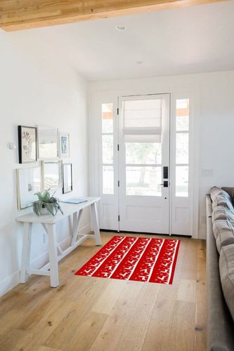 Area Rug, Xmas Elk Reindeer Winter Snoflake Xmas Tree Red Merry Christmas Rug, 2x3 Feet Rugs for Living Room Bedroom Kids Room Kids Room Nursery Classroom, Non-Slip Comrft Carpet Washable Rug in White Scandinavian Entryway