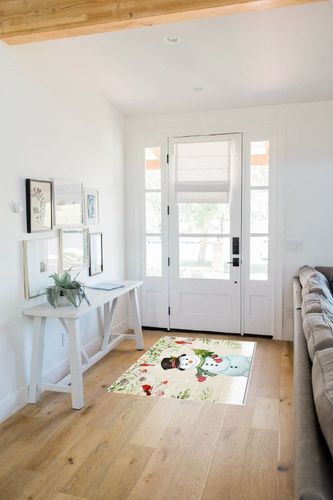 Area Rug, Winter Cardinals Snowman Snowflake Xmas Tree Merry Christmas Rug, 2x3 Feet Rugs for Living Room Bedroom Kids Room Kids Room Nursery Classroom, Non-Slip Comrft Carpet Washable Rug in White Scandinavian Entryway