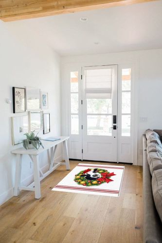 Area Rug, Bow Wreath Colorful Balls Cow Christmas Rug, 2x3 Feet Rugs for Living Room Bedroom Kids Room Kids Room Nursery Classroom, Non-Slip Comrft Carpet Washable Rug in White Scandinavian Entryway