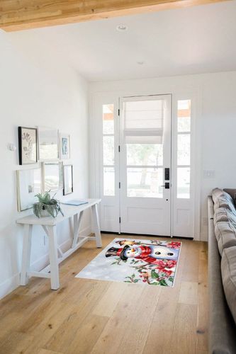 OComster Grey Ombre Christmas Rectangle Shape Large Area Rugs - 2.7 x 5 Feet Xmas Snowman Winter Snowflake Poinsettia - (Non-Woven + Rubber) Low File Floor Mat in White Scandinavian Entryway