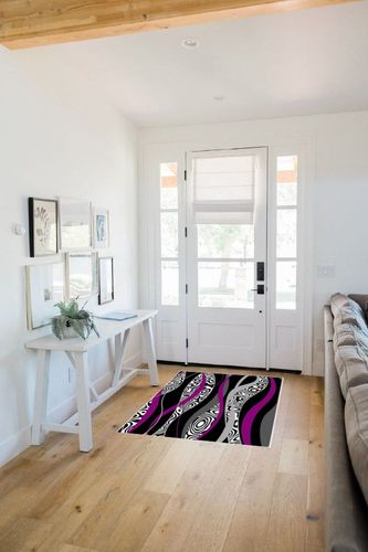 Large Area Rug, Purple Geometric Non-Slip Indoor Accent Area Carpet, Black White Moire Modern Abstract Art Fluffy Shaggy Runner Rug for Living Room, Bedroom, Kids Room, 2'7"x 5" in White Scandinavian Entryway