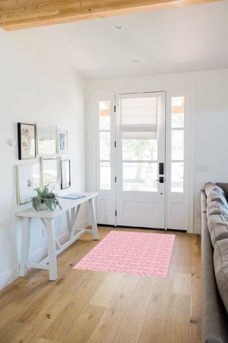 Large Area Rug, Pink Non-Slip Indoor Accent Area Carpet, White Modern Geometric Abstract Art Aesthetics Fluffy Shaggy Runner Rug for Living Room, Bedroom, Kids Room, 2'7"x 5" in White Scandinavian Entryway