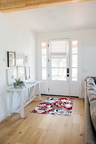Large Area Rug, Spring Floral Non-Slip Indoor Accent Area Carpet, Red Summer Flower Farmhouse White Grey Fluffy Shaggy Runner Rug for Living Room, Bedroom, Kids Room, 2'7"x 5" in White Scandinavian Entryway