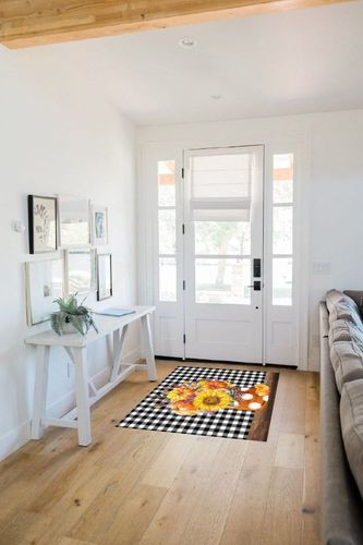 Large Area Rug, Thanksgiving Non-Slip Indoor Accent Area Carpet, Fall Sunflower Pumpkin Harvest Black White Plaid Fluffy Shaggy Runner Rug for Living Room, Bedroom, Kids Room, 2'7"x 5" in White Scandinavian Entryway