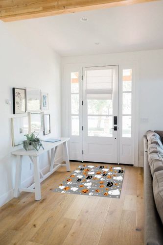 Large Area Rug, Halloween Non-Slip Indoor Accent Area Carpet, Orange Pumpkin White Ghost Skeleton Grey Fluffy Shaggy Runner Rug for Living Room, Bedroom, Kids Room, 2'7"x 5" in White Scandinavian Entryway