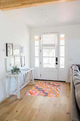 YoKii Vintage Abstract Area Rug 3x5 Faux Wool Hippie Aesthetic Colorful Striped Geometric Non-Slip Throw Rugs Carpet for Kitchen Entryway Rubber Backed, Orange and Blush in White Scandinavian Entryway